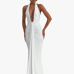 Elegant Backless White Dress